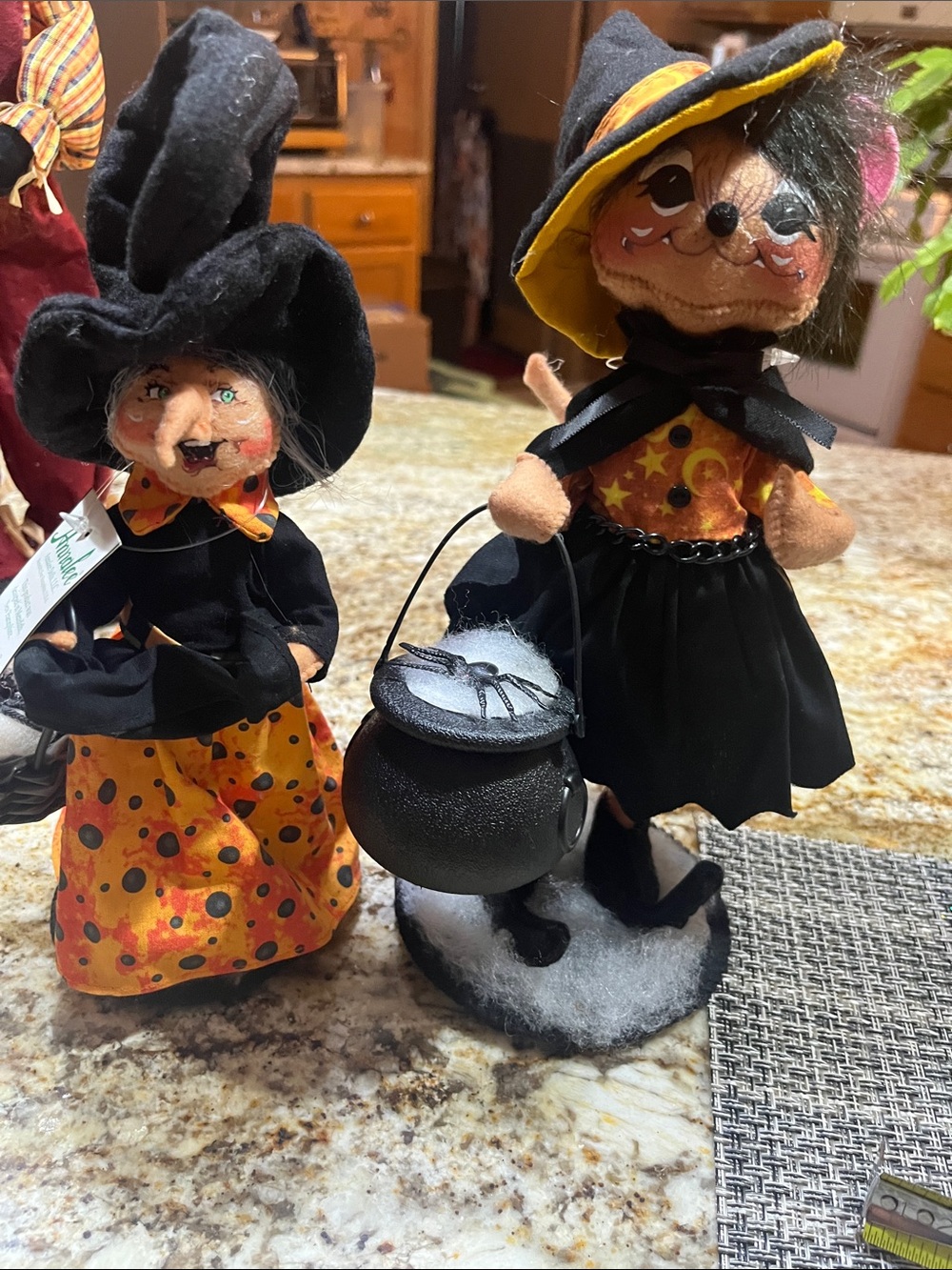 Annalee Black and Orange Witch Doll Pair with Cauldron